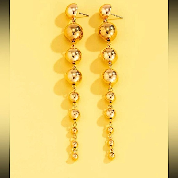 Gold Ball Drop Beaded Dangle Earrings - Picture 4 of 5